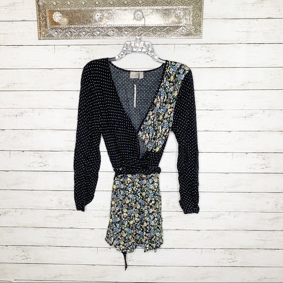 ASOS Black Floral Long Sleeve Wrap Romper - Picture 2 of 6